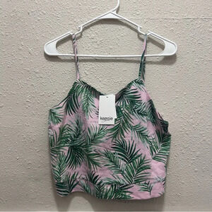 KENSIE Linen Blend Cropped Banana Leaf Sleevless Top NWT L